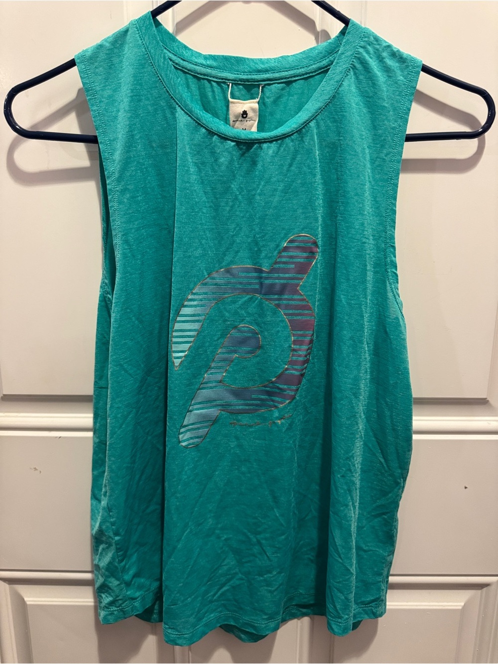 Peloton x Spiritual Gangster Teal Active Muscle Tank Top Graphic Logo Size M